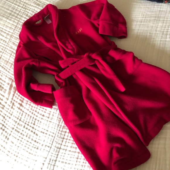 LL Bean boys fleece robe, red, size 5-6, monogrammed “Tobias” GUC - Picture 2 of 5